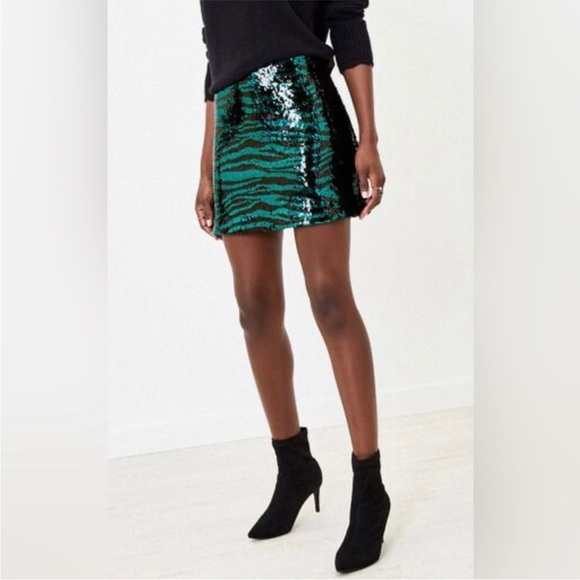 OASIS Sequins Mini Skirt, Green/Black, Lined, Women's (US M) NWT - Picture 2 of 6